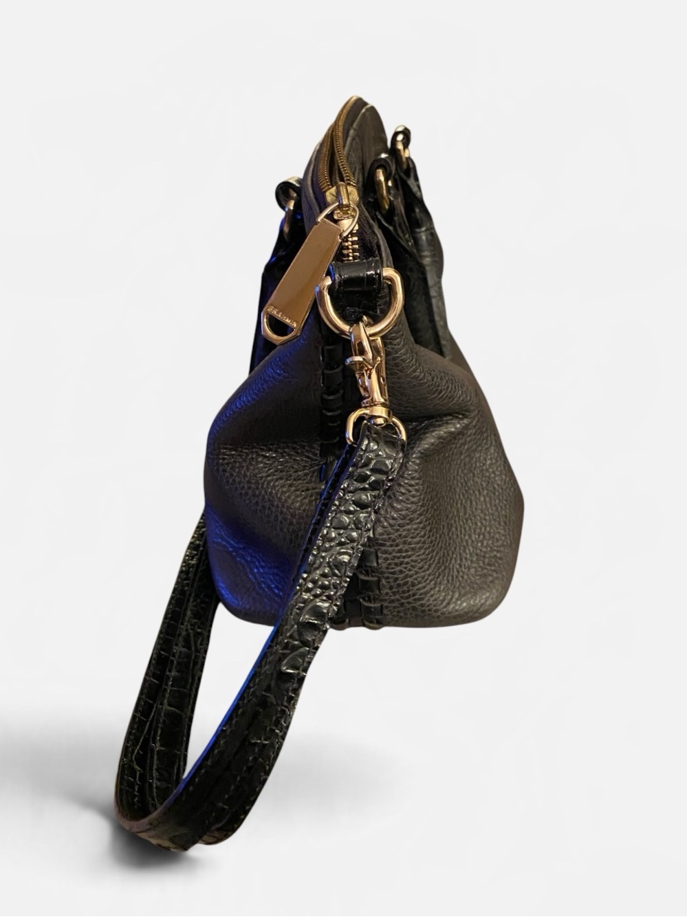 Brahmin Black Leather Satchel Handbag with Detachable Strap - Picture 5 of 15